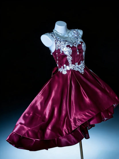 Princess Ball Gown Sweetheart High Low Burgundy Short Homecoming Dresses Hoco Gowns N3056