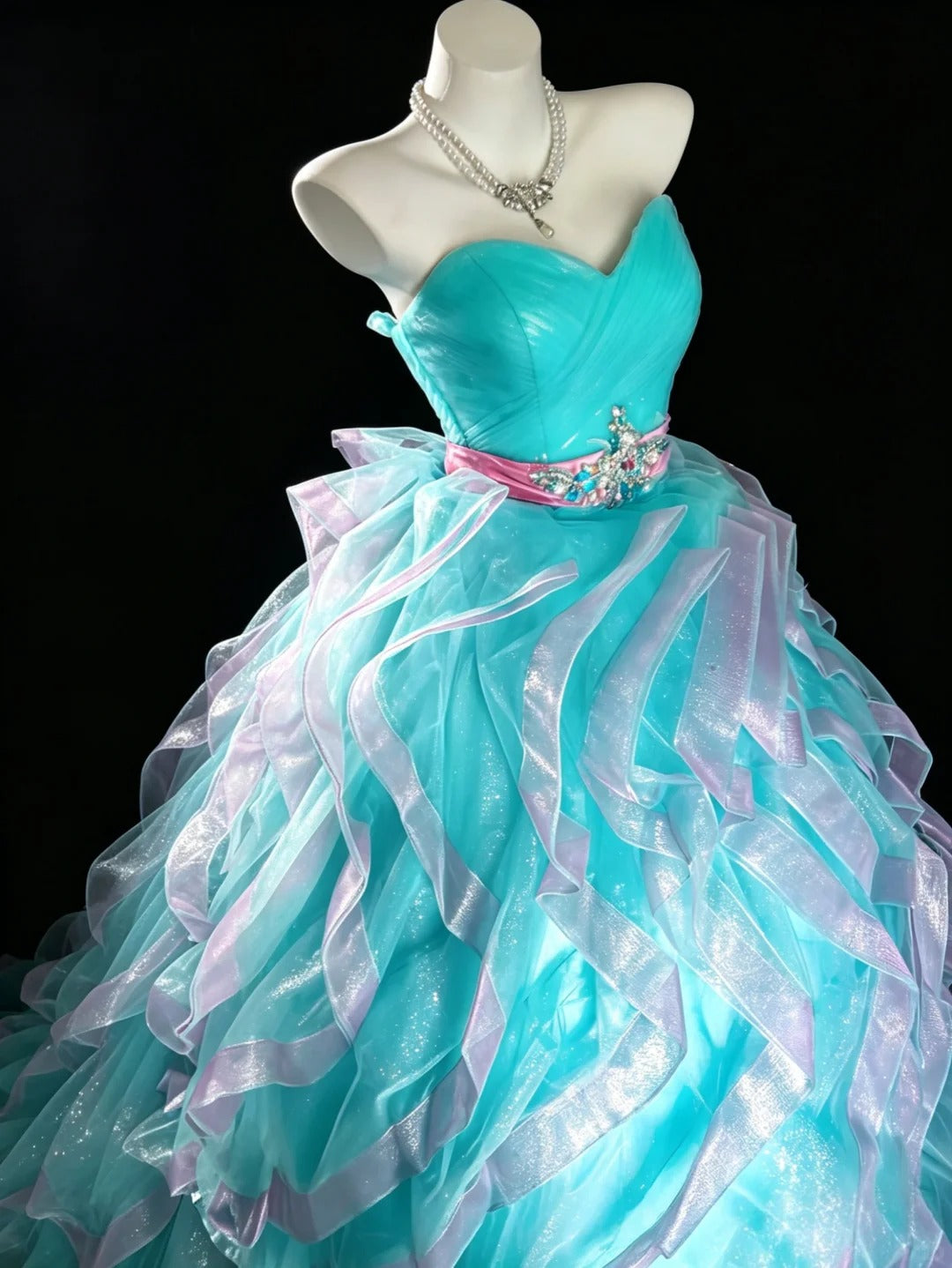 Douce Robe de Bal Cœur Organza Bleu Superposé Robes Douces 16 Robes de Quinceanera Longues 15 Vestidos De Fiesta N4204