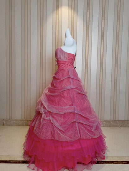 Robe de bal bustier en tulle rose à plusieurs niveaux pour Quinceanera ou 16e anniversaire, longue robe de fête 15 Vestidos De Fiesta N4211