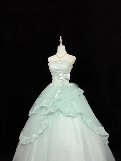 Sweet 16 Dresses Long Ball Gown Sweet Sixteen Long Birthday Dress Lace Strapless Mint Green Formal Gown RC0348