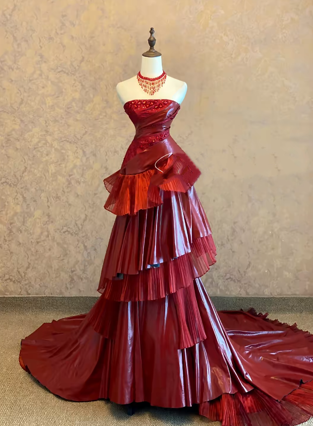 Burgundy Prom Dress Inspo Mermaid Sweetheart With Tiered Tulle Modest Long Formal Party Gown RC0029