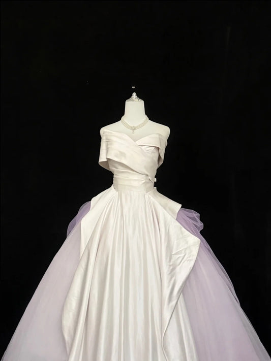 Sweet 16 Dresses Long Ball Gown Off Shoulder With Sleeves Lilac Tulle Sweet Sixteen Birthday Gown RC0363