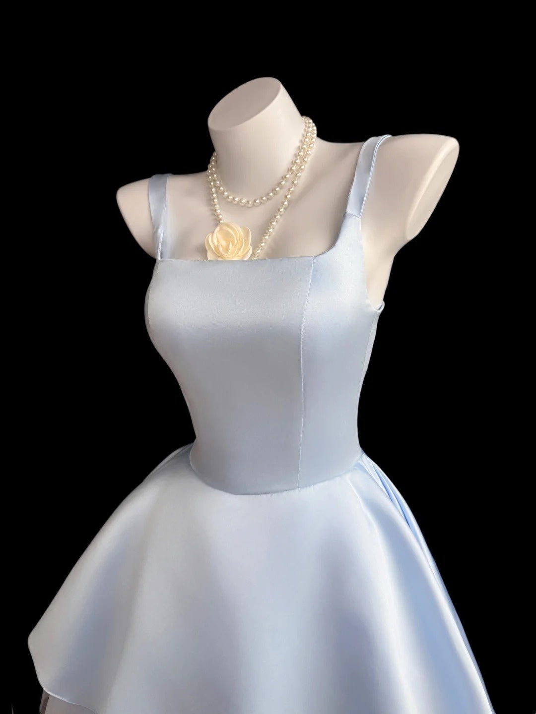 Pretty Ball Gown Square Blue Satin University Ideas Homecoming Dresses Inspo Short Hoco Court Gowns RB7227