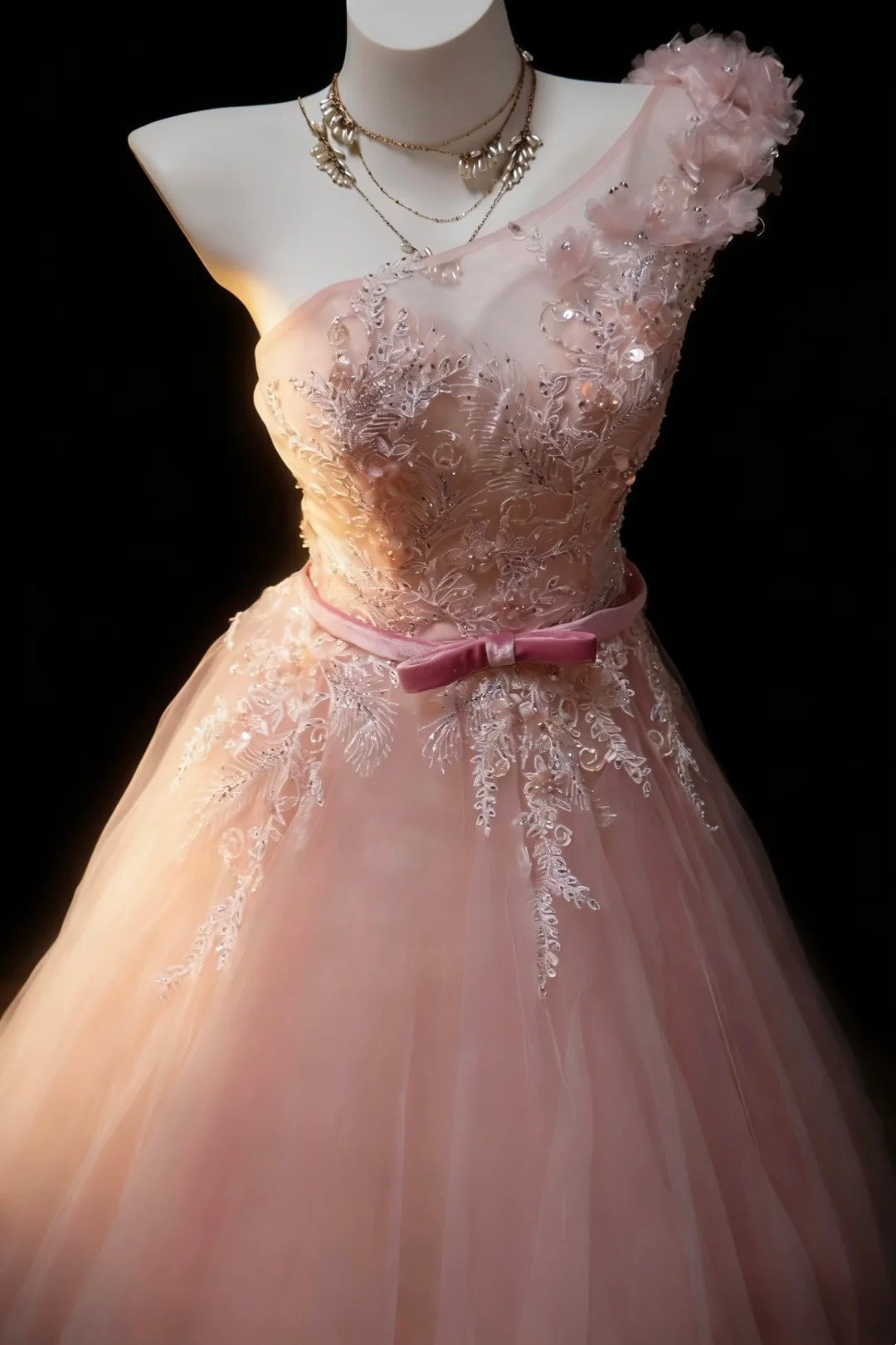 Jolies robes de bal de promo, robe de soirée asymétrique en tulle rose poudré avec appliques, longue robe de soirée N2954