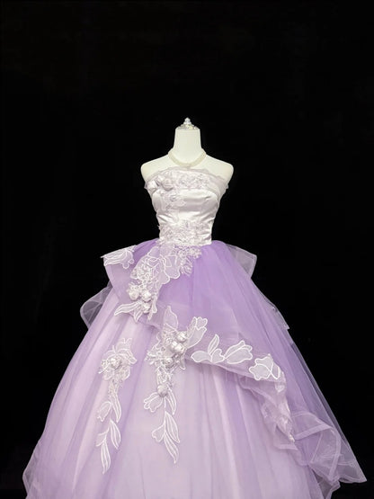 Sweet 16 Dresses Long Ball Gown Sweet Sixteen Long Birthday Dress Strapless Lilac Tulle Formal Gown RC0309