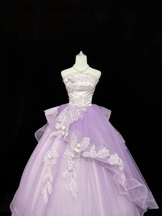 Sweet 16 Dresses Long Ball Gown Sweet Sixteen Long Birthday Dress Strapless Lilac Tulle Formal Gown RC0309