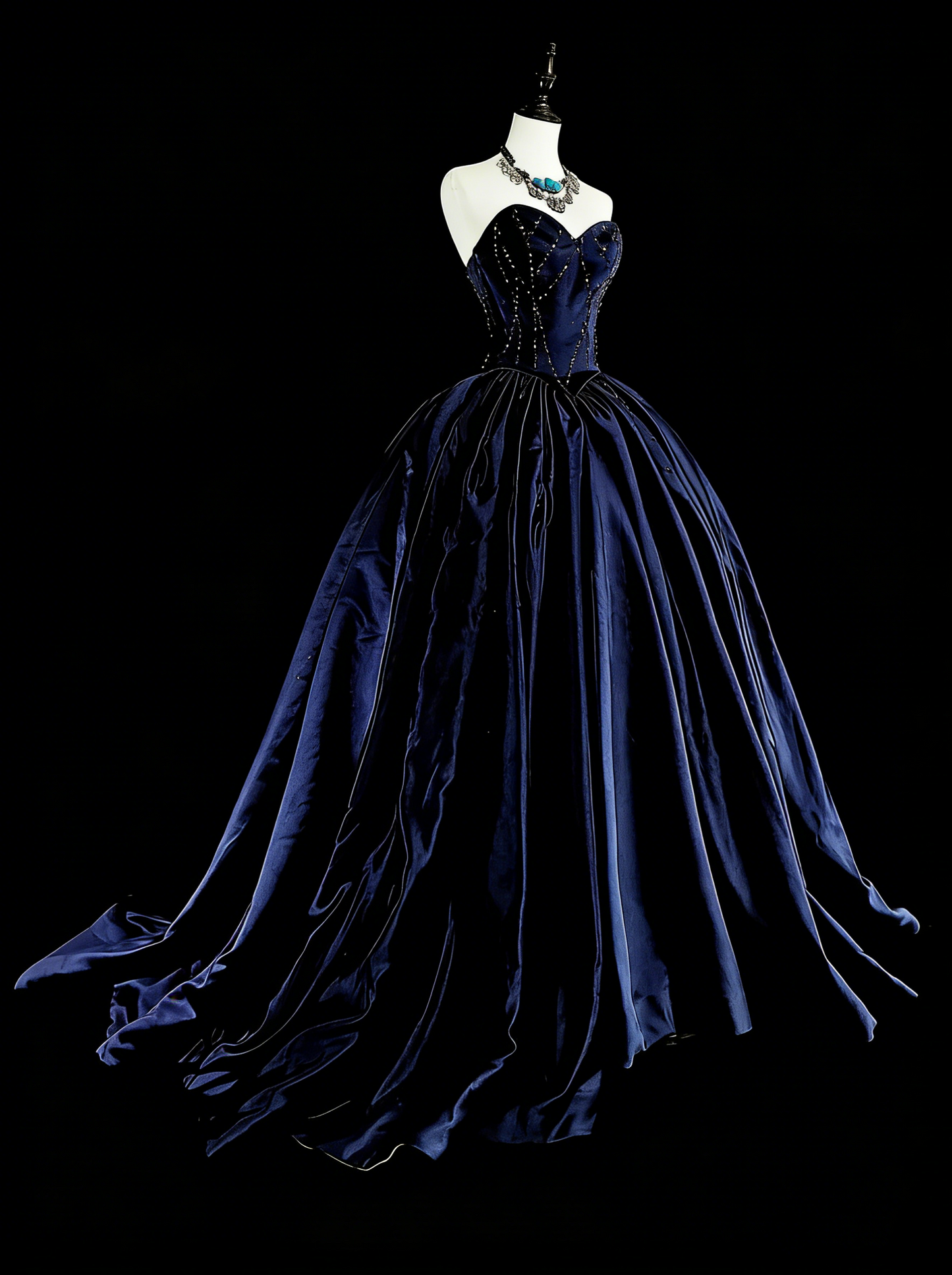 Robe de bal vintage bleu marine en tulle, décolleté cœur, style années 80, robe de soirée formelle, robe de bal longue N1755