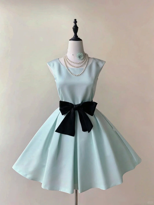 Retro Ball Gown Blue Satin Night Short Graduation Dresses Inspo Senior Homecoming Outfit RB4884