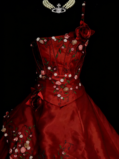 Robe de bal élégante en satin rouge foncé asymétrique avec volants à étages, robes de soirée longues, robes de bal de fin d'année N2241