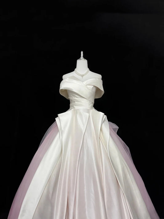 Sweet 16 Dresses Long Ball Gown Off Shoulder With Sleeves Pink Tulle Sweet Sixteen Birthday Gown RC0339