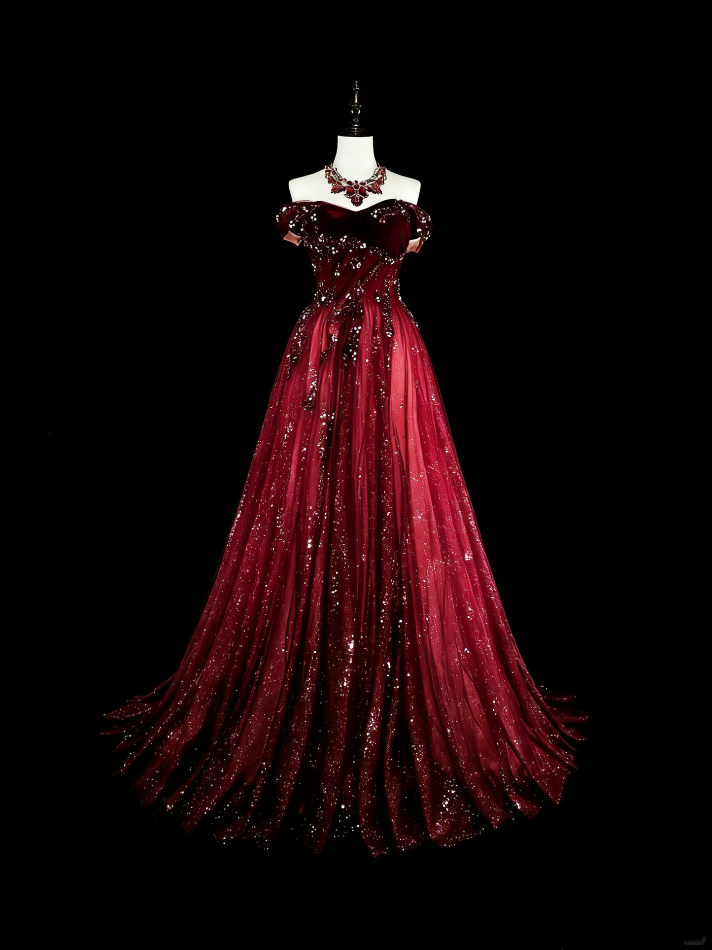 Vintage Prom Dresses Aesthetic 1950s Retro Classy Ball Gown Off The Shoulder Burgundy Long With Appliques N1995