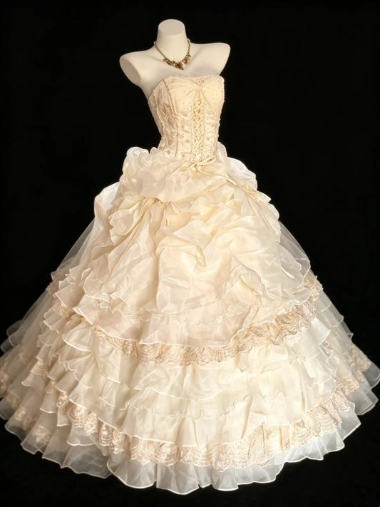 Süßes Ballkleid Trägerlos Tüll Gelb Stufenförmig Sweet 16 Kleider Quinceañera Kleid Lang 15 Vestidos De Fiesta N4213