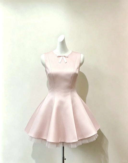 Elegant Ball Gown Scoop Neck Pink Satin Mini Short Cocktail Gown Homecoming Dresses Ideas Hoco Outfits RB4897