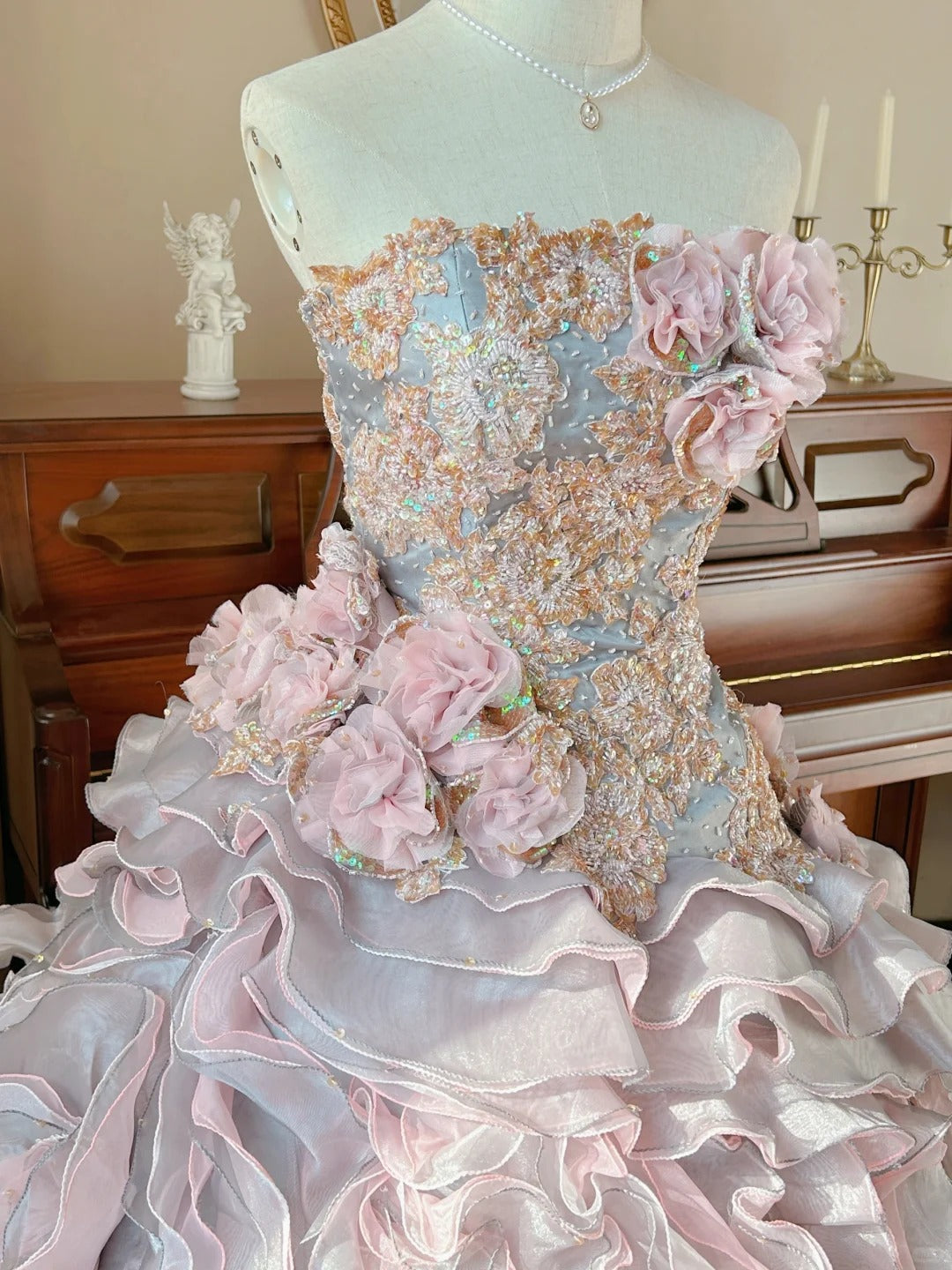 Mignonne Robe de Bal bustier avec des couches étagées, Robes de 16 ans longues, 15 Vestidos De Fiesta N2267