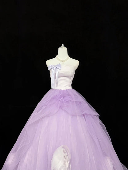 Sweet 15 Quinceanera Dress Ball Gown Strapless Lilac With Flowers Tulle 15th Birthday Gown RC0270
