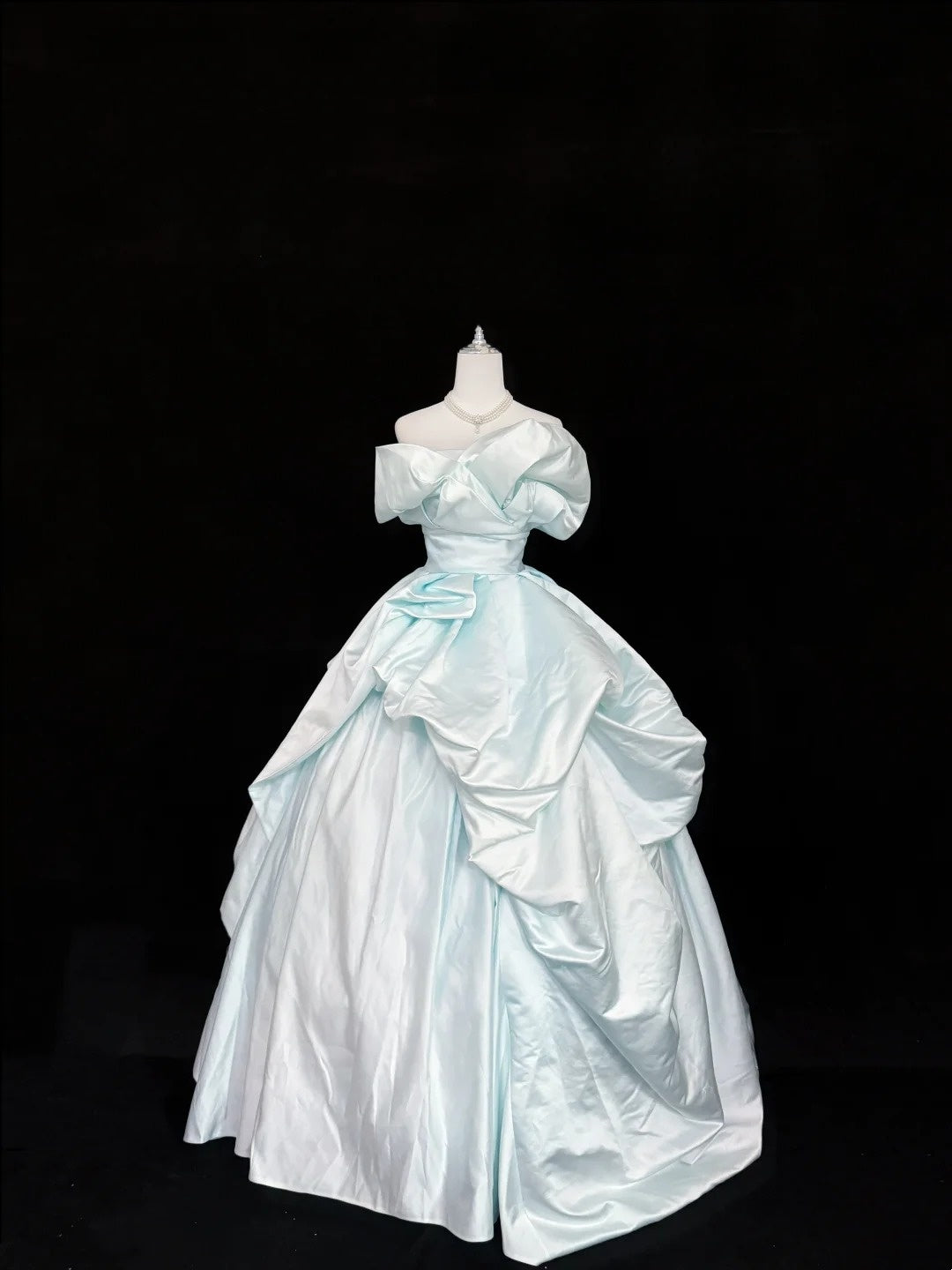 Sweet 16 Dresses Long Ball Gown Off Shoulder Light Sky Blue With Sleeves Taffeta Sweet Sixteen Birthday Gown RC0329