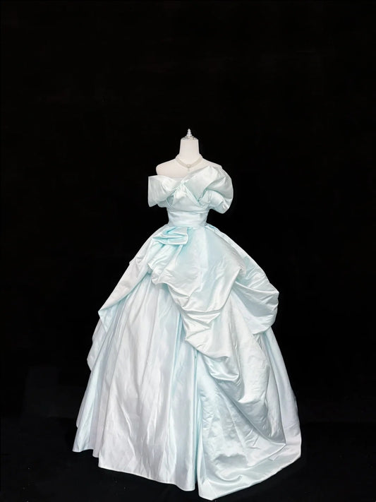 Sweet 16 Dresses Long Ball Gown Off Shoulder Light Sky Blue With Sleeves Taffeta Sweet Sixteen Birthday Gown RC0329