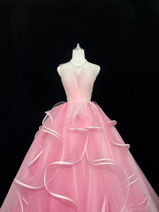 Pink Sweet 16 Dresses Long Ball Gown Sweetheart With Ruffled Sweet Sixteen Birthday Gown RC0224