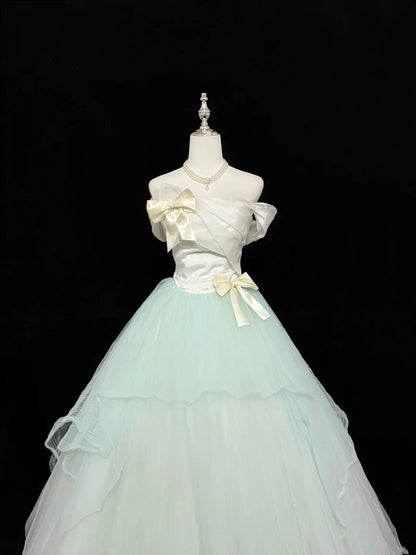 Mint Green Sweet 16 Dresses Long Ball Gown Off Shoulder Tulle Formal Sweet Sixteen Birthday Gown RC0241