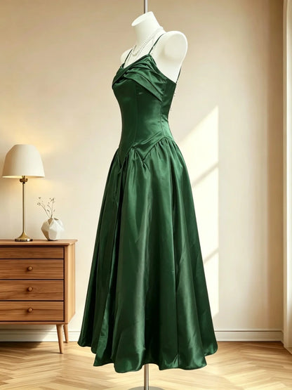 Einfache Abschlussballkleider A-Linie Spaghettiträger Dunkelgrün Ärmelloses Abendkleid Formelles Kleid RB3070