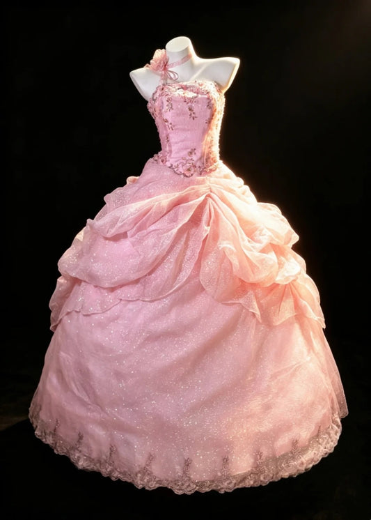 Feenhafte Quinceañera Ballkleid Trägerlos Pink Gestuft Sweet 16 Quinceañera Kleider 15 Vestidos De Fiesta N4480