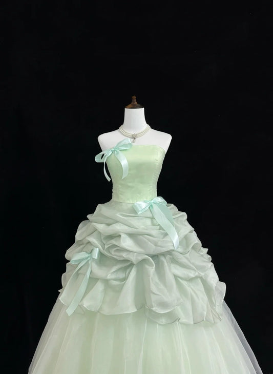 Sweet 16 Dresses Long Ball Gown Sweet Sixteen Long Birthday Dress Strapless Sage Green Tulle Formal Gown RC0340