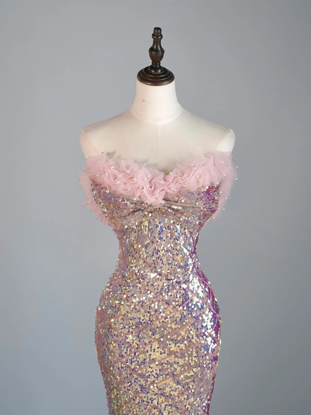 Robe de bal longue rose à sequins, décolleté en cœur, style sirène, taille basse, robe de soirée semi-formelle N686