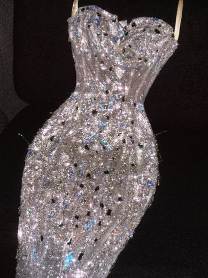 Robe de mariée vintage années 80, sirène, décolleté cœur, sequins, blanche, longue, cintrée, N1262