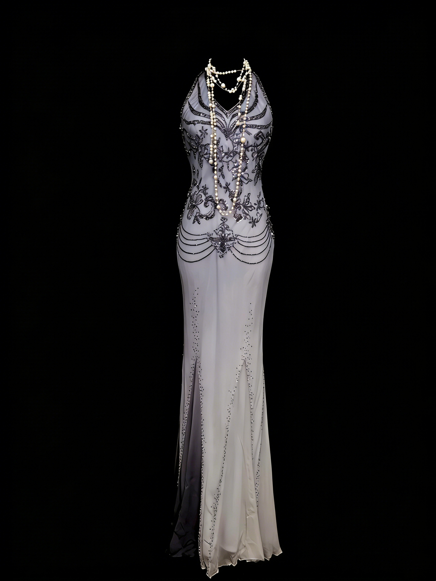 Vintage-Stil: Meerjungfrauen-Kleid mit Spaghettiträgern im Stil der 80er, 70er und 90er Jahre, grau, für College, Abschlussball oder andere festliche Anlässe (N1144)