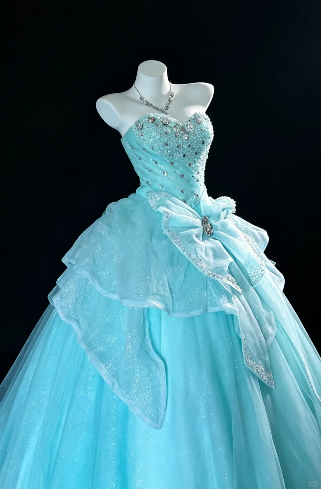 Sweet Ball Gown Sweetheart Blue Tulle With Beaded Quince Dress Long Sweet 15 16 Quinceanera Dresses Vestido de princesa RB4473