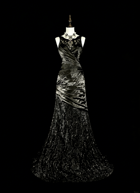 Vintage 1960er Jahre U-Boot-Ausschnitt Ärmelloses Satin-Plissee-Abendkleid N1574