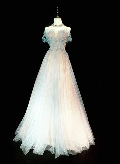 Robe de bal longue plissée, coupe trapèze, épaules dénudées, cape, manches en tulle, style années 1760, N1584