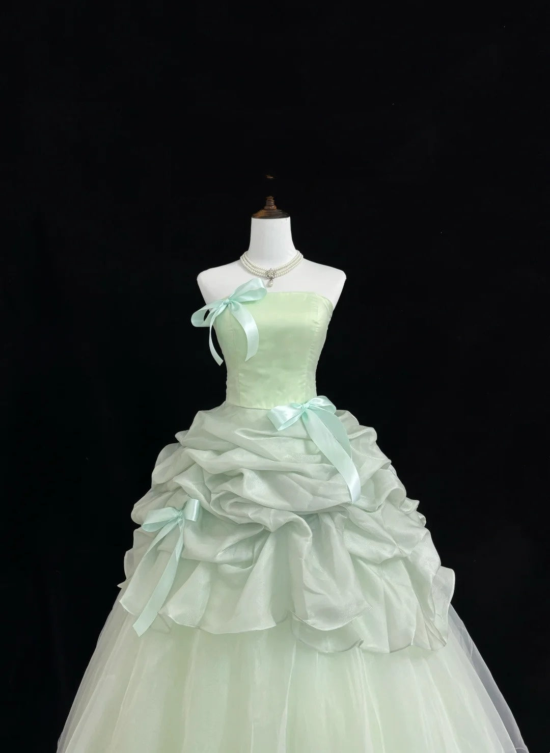 Sweet 15 Quinceanera Dress Ball Gown Strapless Sage Green With Ruffled Tiered 15th Birthday Gown RC0234