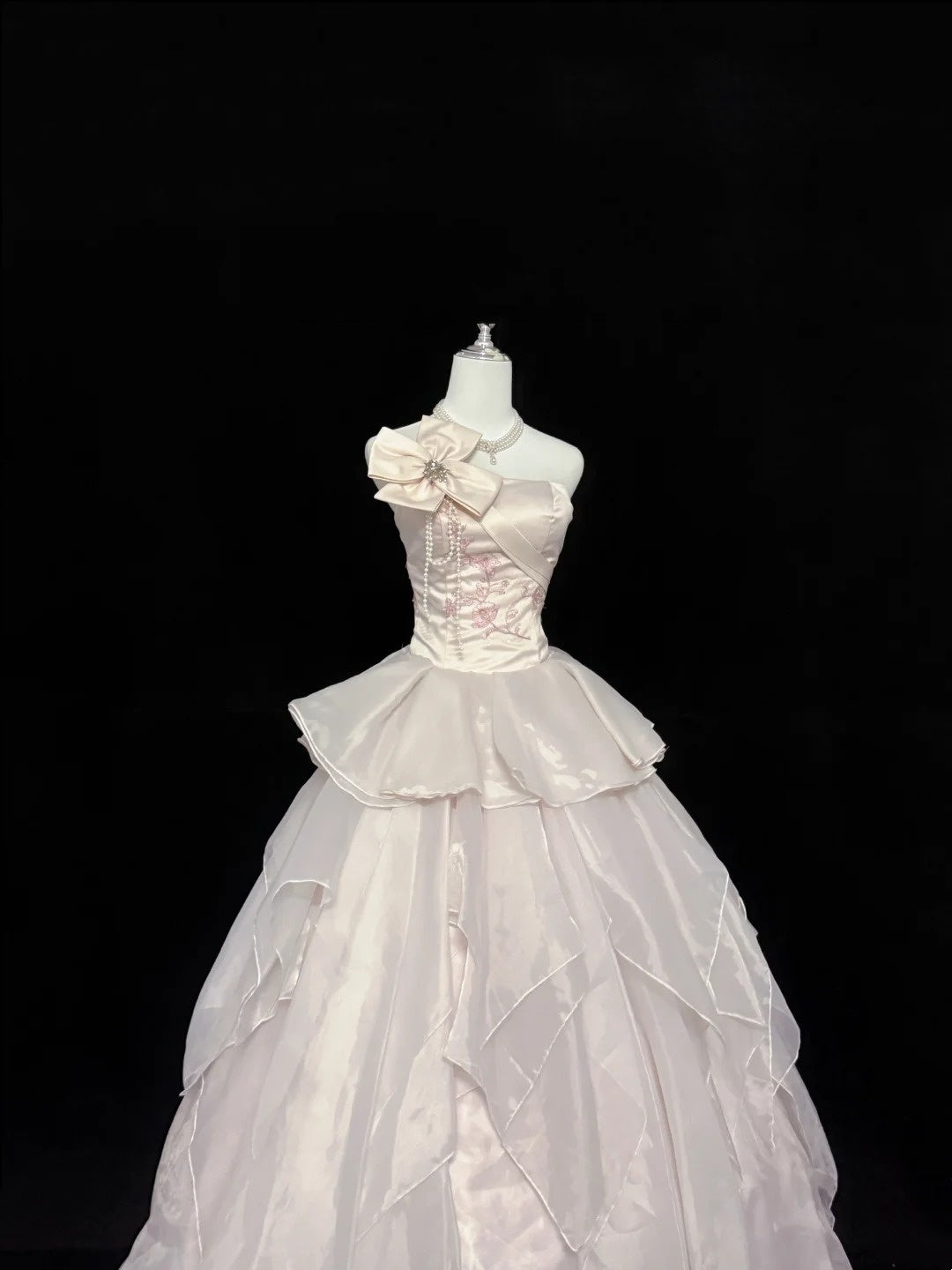 Sweet 15 Quinceanera Dress Ball Gown Strapless Light Pearl Pink With Tiered Long 15th Birthday Gown RC0273
