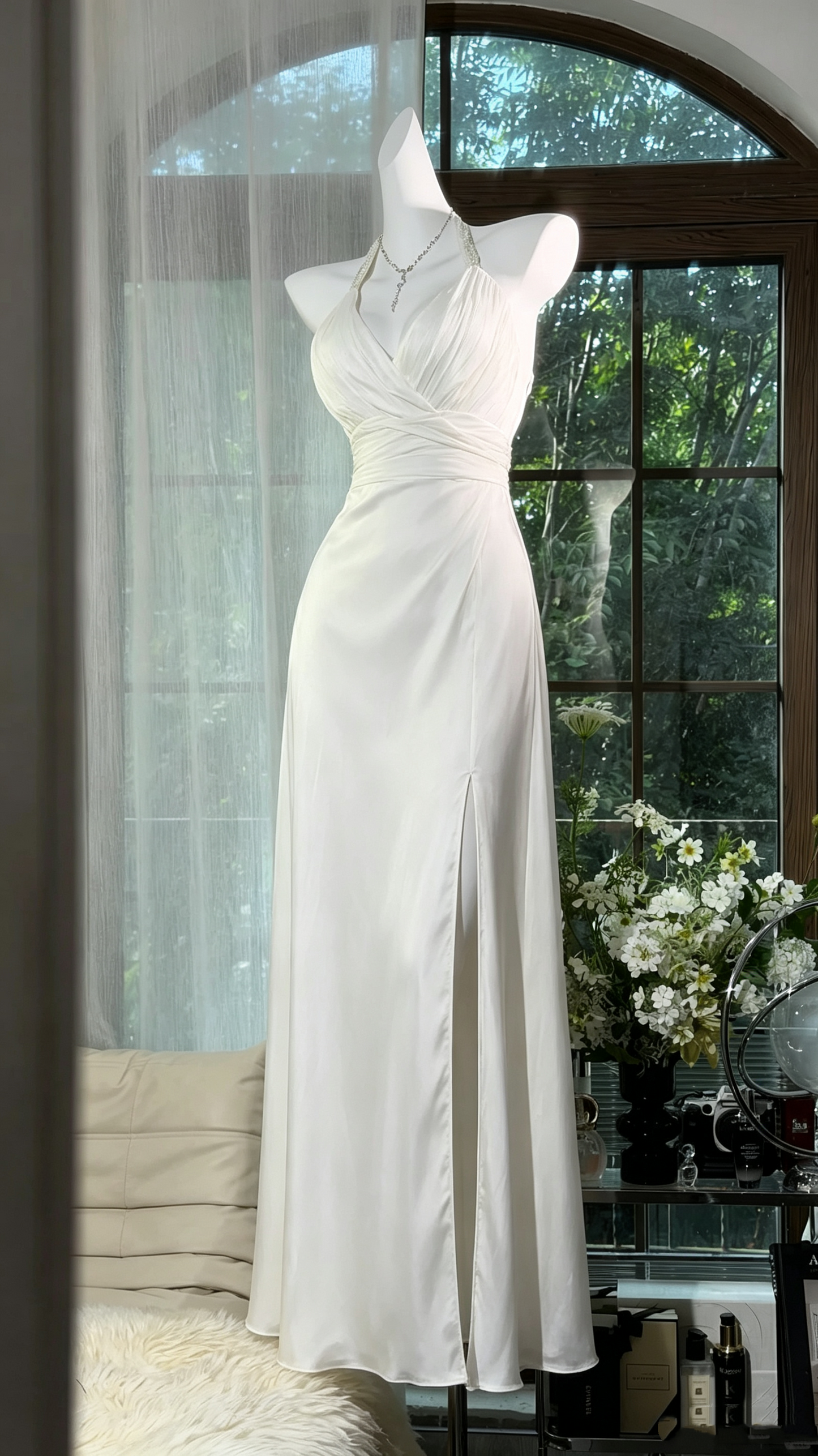 Vintage A line Halter Neckline Chiffon With Split Date Night Evening Outfit Formal Prom Dresses RB5283