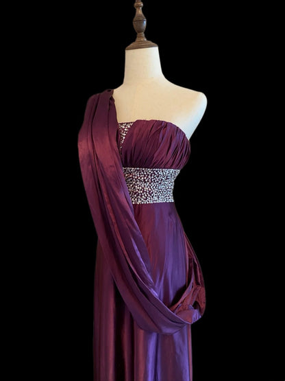 Robes de bal vintage en satin ligne A violet bustier avec perles Inspo tenues de soirée RB4025