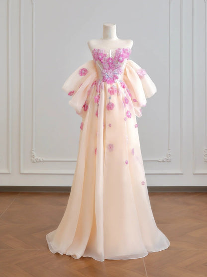 Robe de bal princesse bustier en tulle champagne avec dentelle, longue, inspiration robes de soirée N309