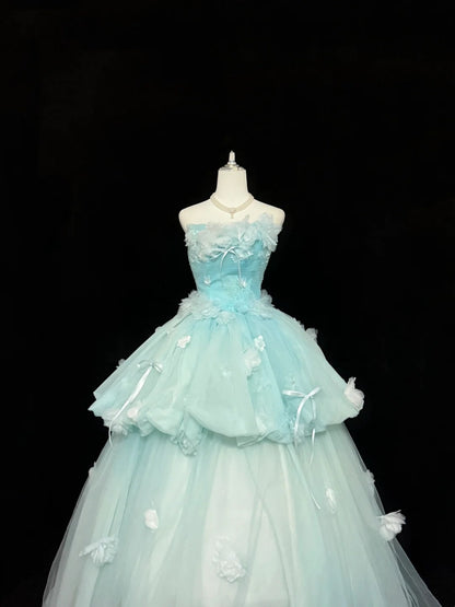Sweet 16 Dresses Long Ball Gown Lace Sweet Sixteen Long Birthday Dress Strapless Tulle Formal Gown RC0265
