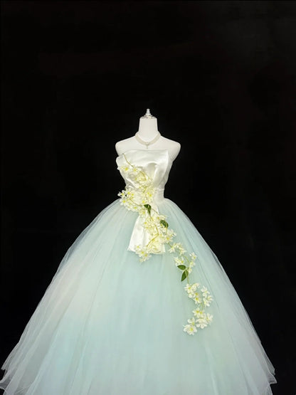 Sweet 16 Dresses Long Ball Gown Sweet Sixteen Long Birthday Dress Strapless Tulle Formal Gown RC0277