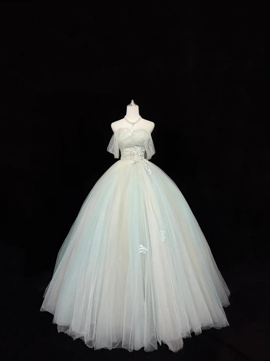 Prom Dress Long Floor Length Ball Gown Off Shoulder Tulle With Sleeves Formal Evening Gown For Women RC0286