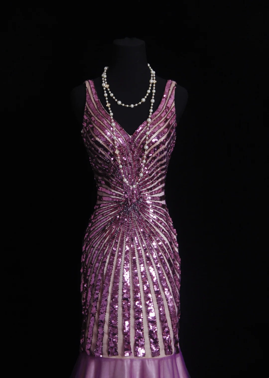 Robes de bal vintage Esthétique Années 80 Rétro Sirène Col en V Lilas Paillettes Robes de soirée longues N2330