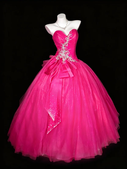 Süßes Ballkleid Sweetheart Hot Pink Tüll Quinceanera Kleid Lang Sweet 15 16 Quinceanera Kleider Vestido de princesa RB4470
