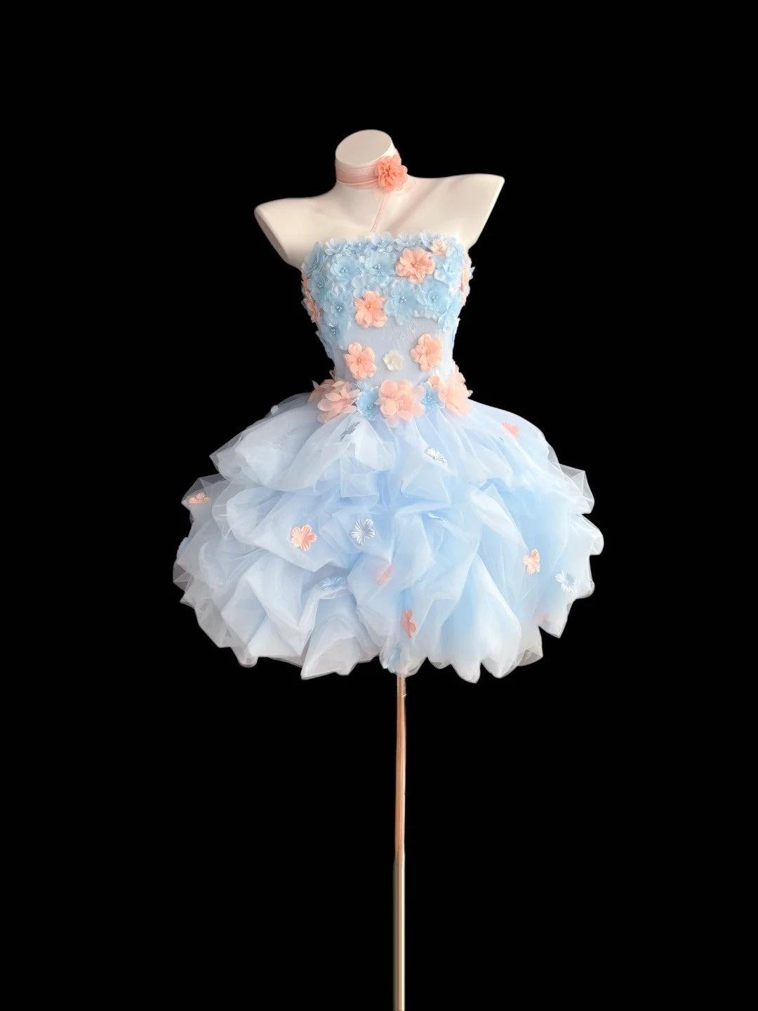 Cute Ball Gown Strapless Light Sky Blue With 3D Flowers Short Mini High School Ideas Homecoming Dress Inspo Birthday Dresses Senior Graduation Outfits RB7216