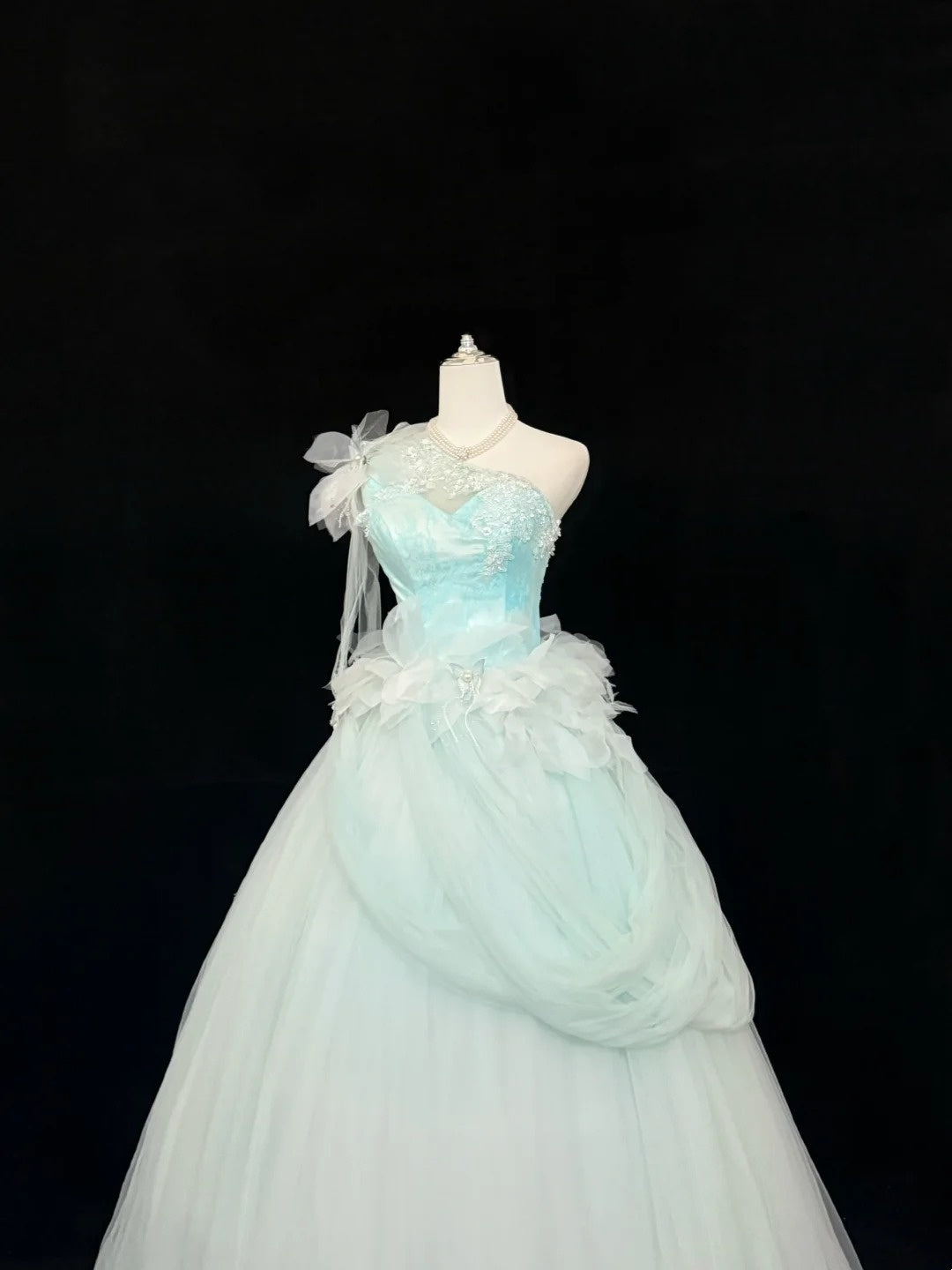 Sweet 16 Dresses Long Ball Gown Sweet Sixteen Long Birthday Dress One Shoulder Blue Tulle Formal Gown RC0292