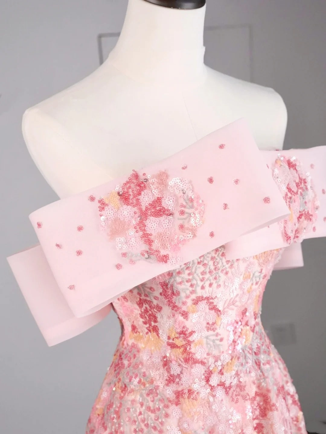 Robe de bal longue rose à sequins, élégante, coupe trapèze, épaules dénudées, pour adolescentes - Tenue de soirée formelle N1079