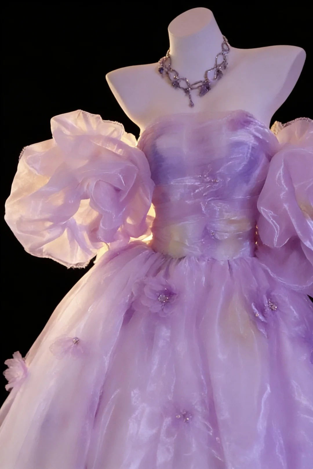Robe de bal féerique, épaules dénudées, en organza lilas à fleurs, pour quinceañera, N2960