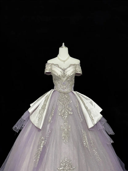 Sweet 16 Dresses Long Ball Gown Sweet Sixteen Long Birthday Dress Off Shoulder Lilac Tulle Formal Gown RC0280