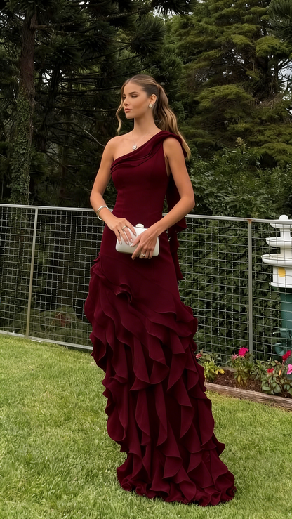 Einfaches, schulterfreies, hellblaues Chiffon-Abendkleid im Meerjungfrauenstil mit Rüschen, ideal für Hochzeiten und Partys (Modell N289).