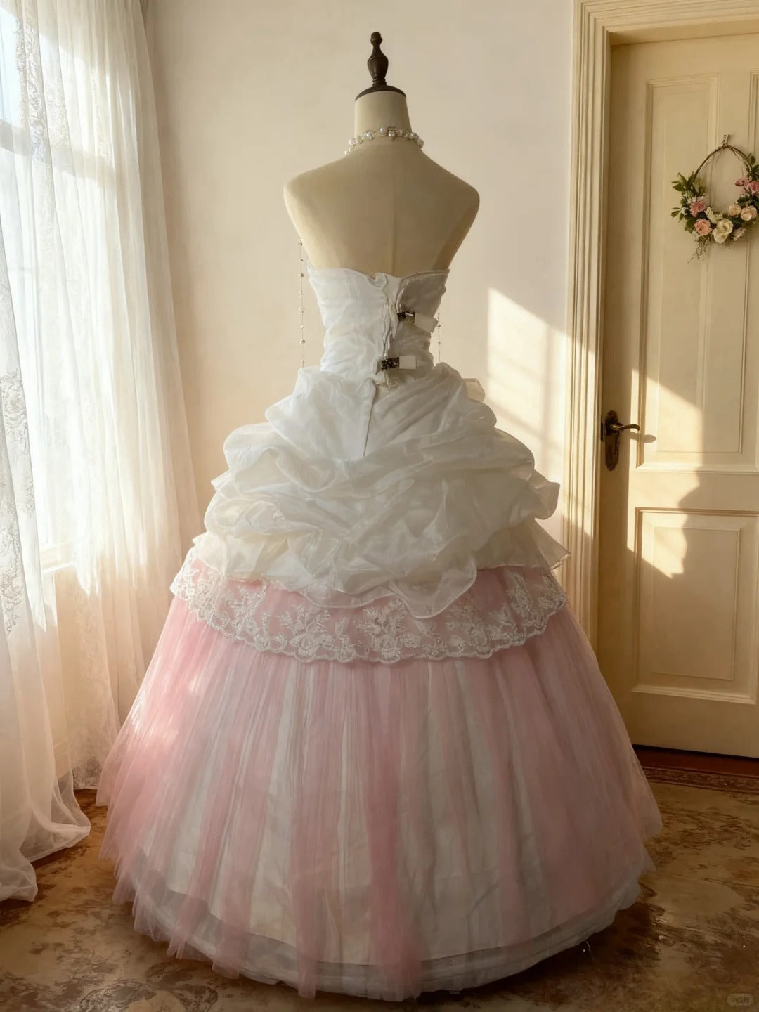Robe de bal princesse sans bretelles en tulle blanc et rose longue douce 15 16 Robes de Quinceañera Robe Quinceañera dix-sept RB4248
