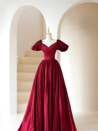 Robe de bal longue bordeaux élégante à col V et manches longues, inspiration robe de soirée formelle N197